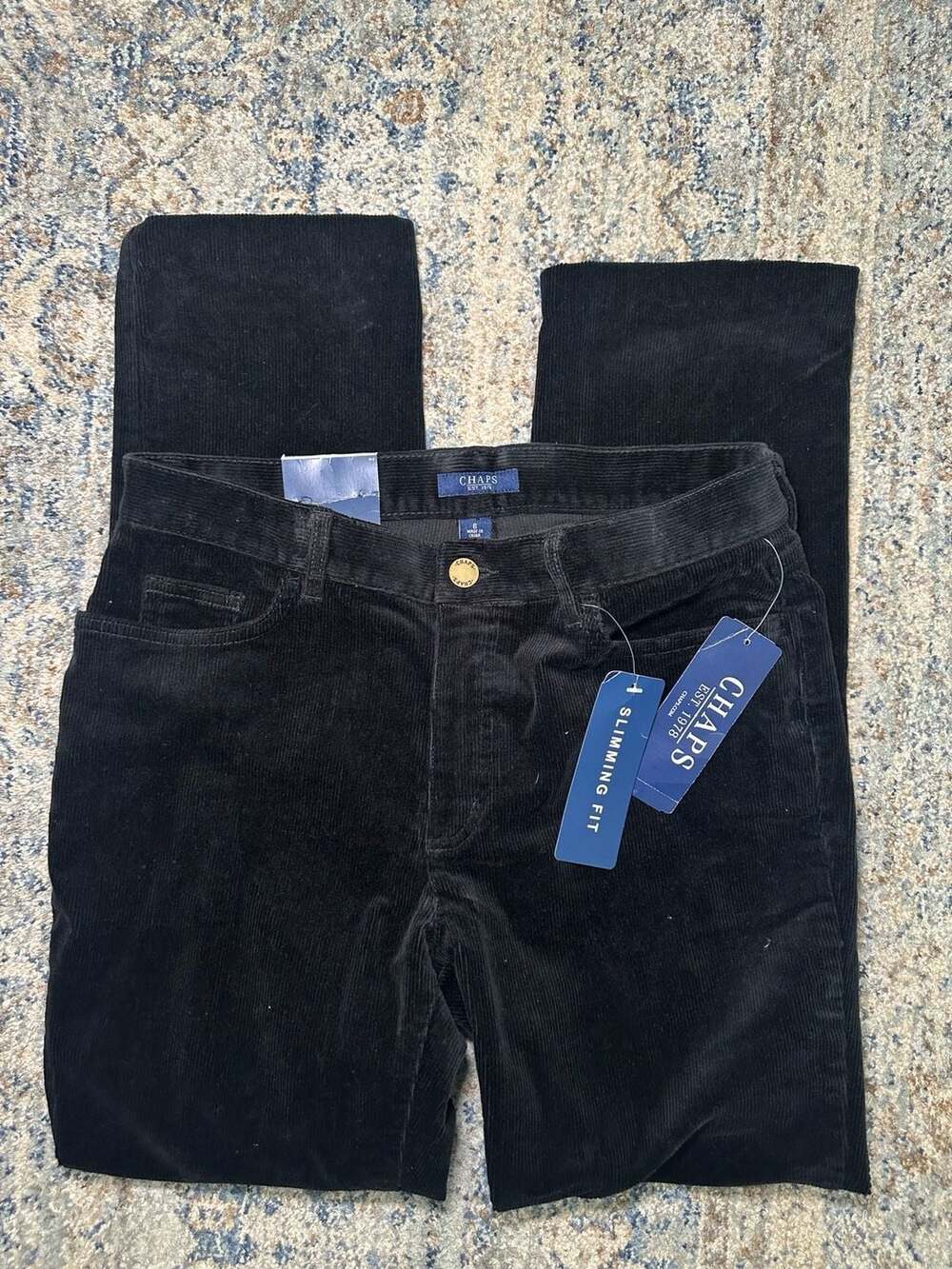 NWT Chaps Black Corduroy Pants Slimming Fit Size 6 New with Tags